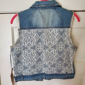Sleeveless Denim Jacket with Crochet Back
